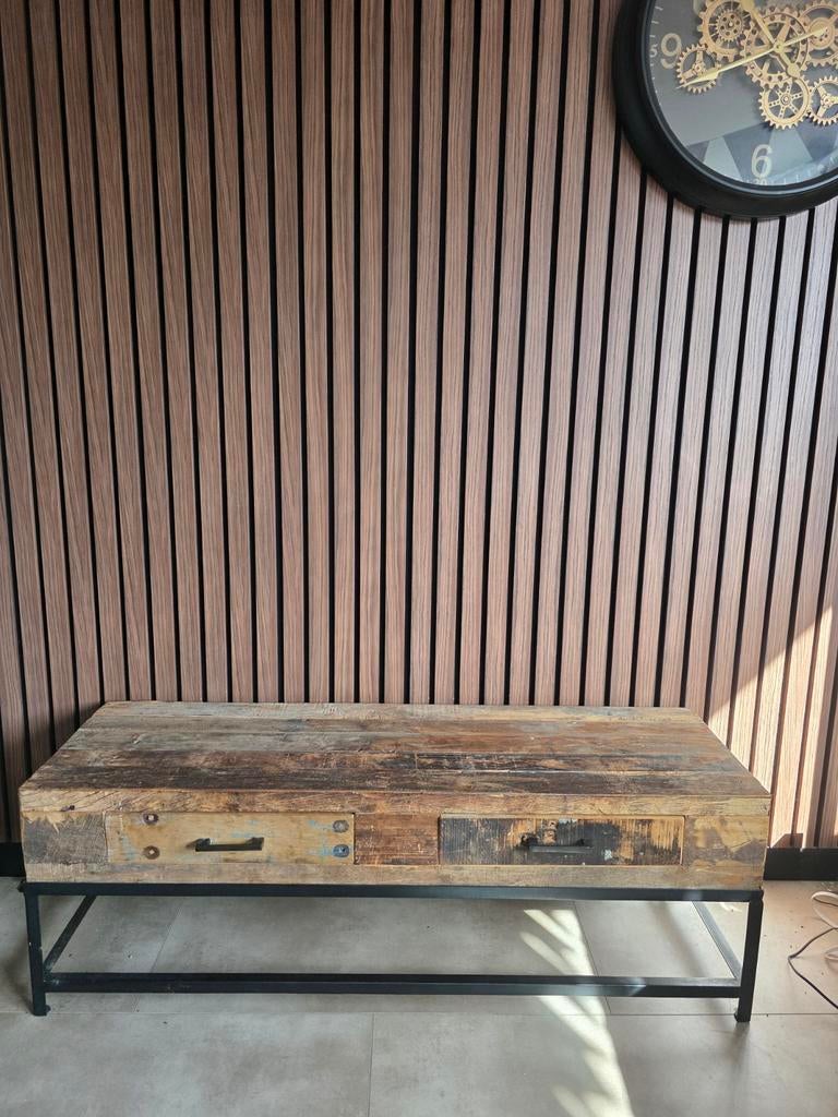 Industrieel (Roestiek) TV meubel en salontafel (hout), Huis en Inrichting, Ophalen, Gebruikt, 100 tot 150 cm, Industrieel