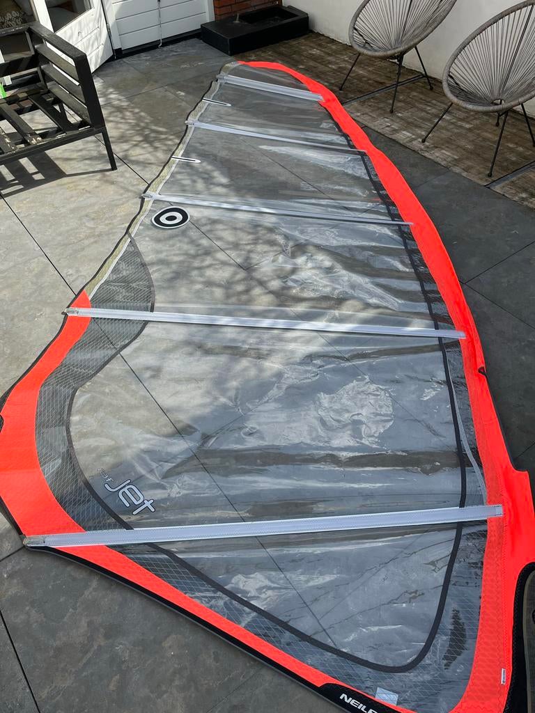 Neil Pryde RAF Jet 7.4 Zeil+Giek+Mast, Ophalen, Gebruikt, Complete set, 7 m² of meer