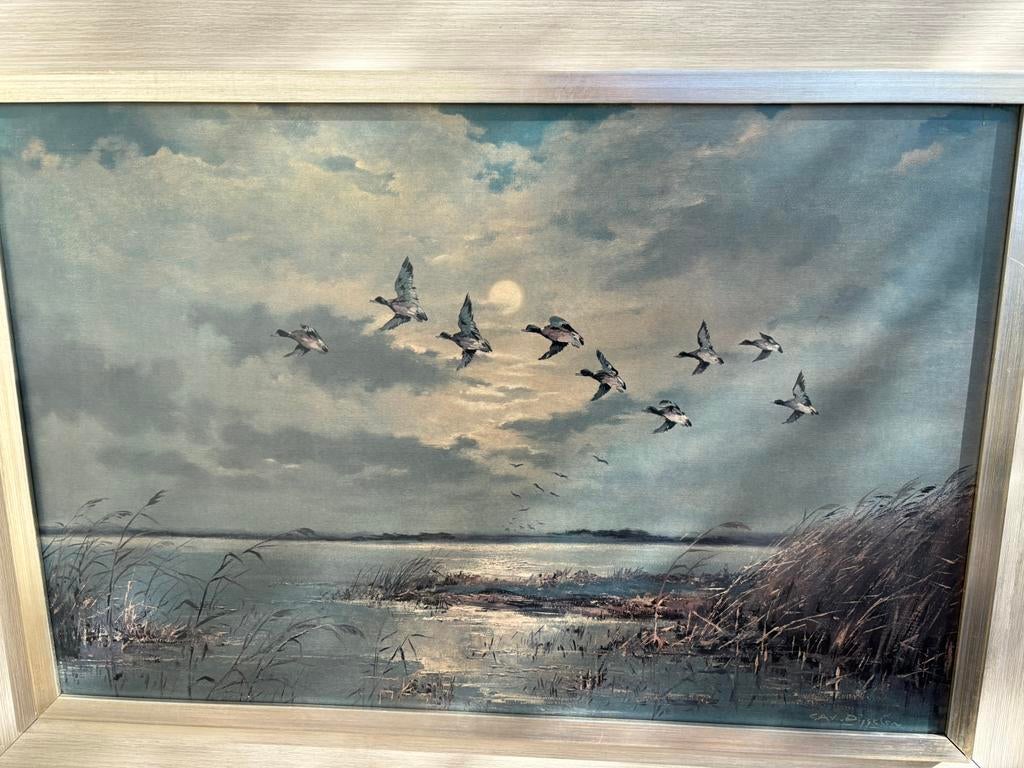 Landschaps schilderij doek 70x46 met bijpassende lijst, Antiek en Kunst, Kunst | Schilderijen | Klassiek, Ophalen of Verzenden