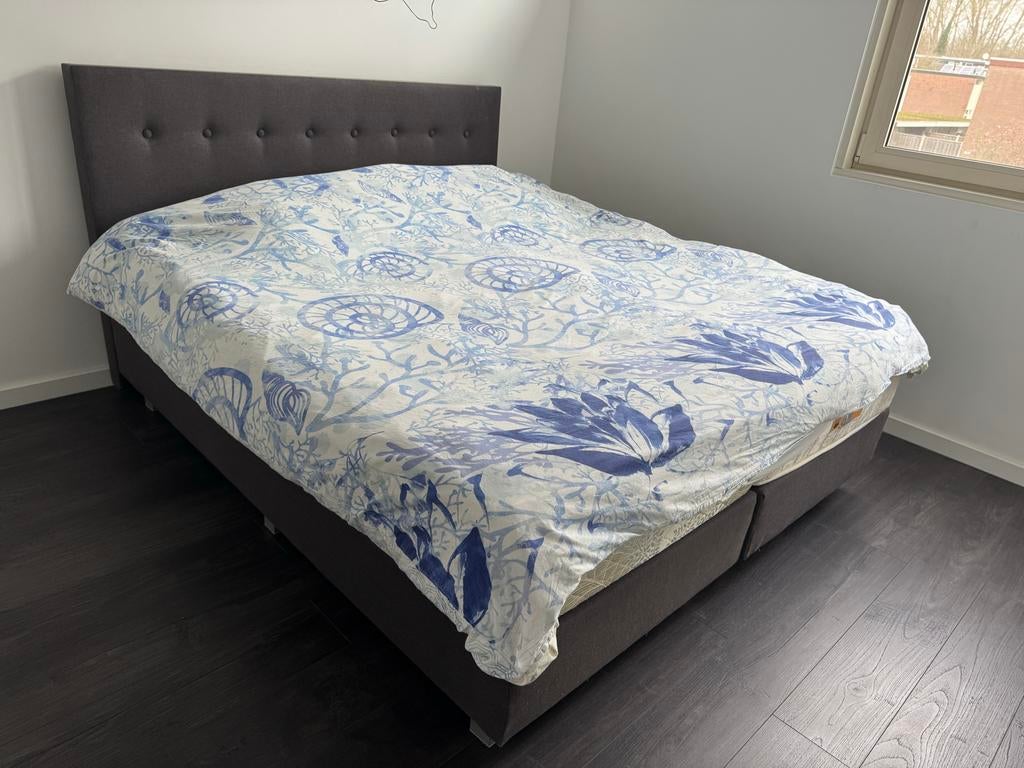 Boxspring 180x200 met hoofdbord, Ophalen, Gebruikt, Tweepersoons, 180 cm