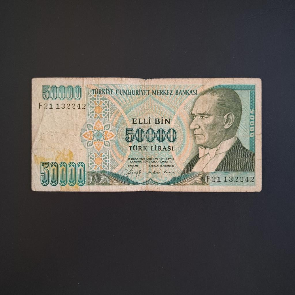 50000 lira Turkije #005, Postzegels en Munten, Bankbiljetten | Europa | Niet-Eurobiljetten, Verzenden, Overige landen, Los biljet