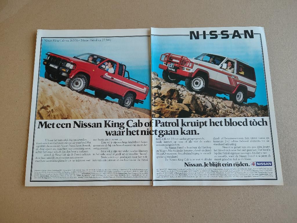 Reclame (uit oud tijdschrift) Nissan Patrol /King Cab (1988), Verzenden, Gebruikt, Auto's