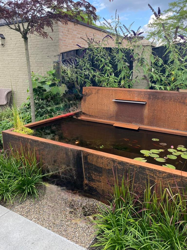 Corten stelen vijver met waterval, Ophalen, Zo goed als nieuw