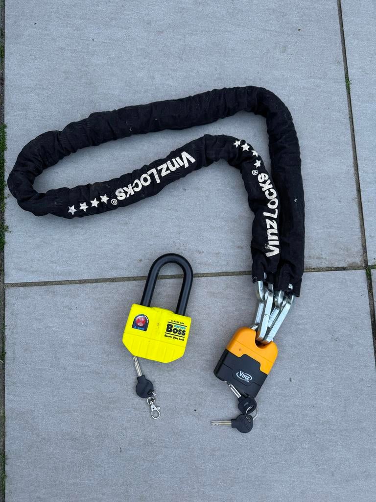 VinZ Locks motor Kettingslot + alarm slot, Ophalen, Gebruikt
