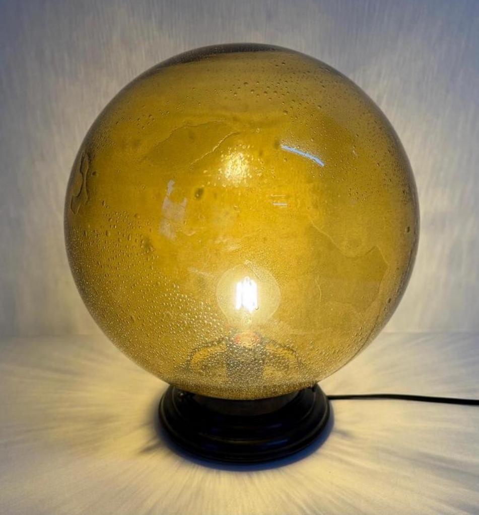 XL Mid Century geel bellenglas lamp plafondlamp  Ø 35 cm, Huis en Inrichting, Mid century, Ophalen of Verzenden, Zo goed als nieuw