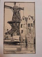 Tekening Delfshaven  H.J. Marches - Molen en grachtenpan, Ophalen of Verzenden