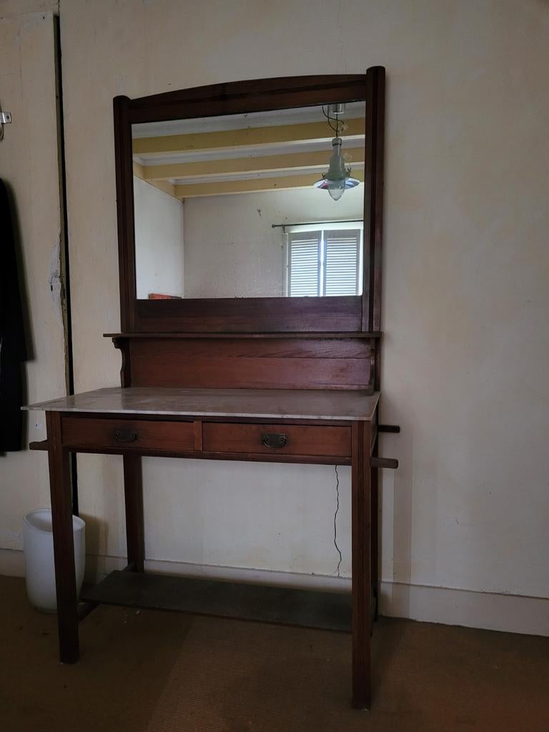 kaptafel antiek marmer blad, Gebruikt, 50 tot 100 cm, Minder dan 100 cm, Hout