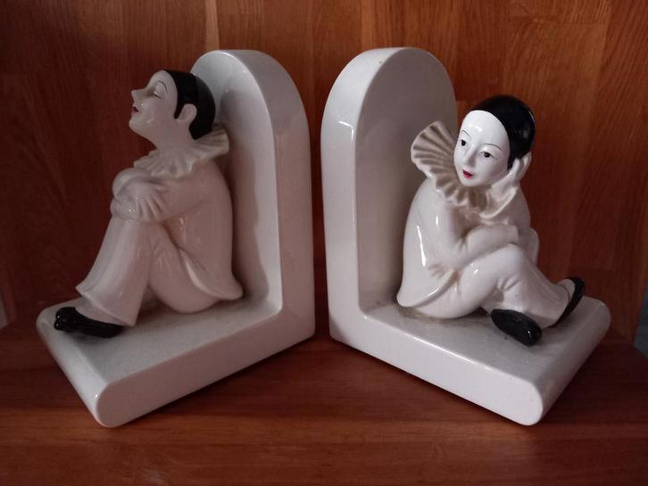 Vintage Porseleinen boekensteunen Peirrot merk GOUT, Verzamelen, Beelden en Beeldjes, Zo goed als nieuw, Dier, Ophalen of Verzenden