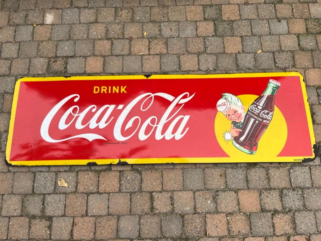 Origineel emaille reclame bord - Drink Coca Cola Sprite Boy, Ophalen of Verzenden, Gebruikt, Reclamebord