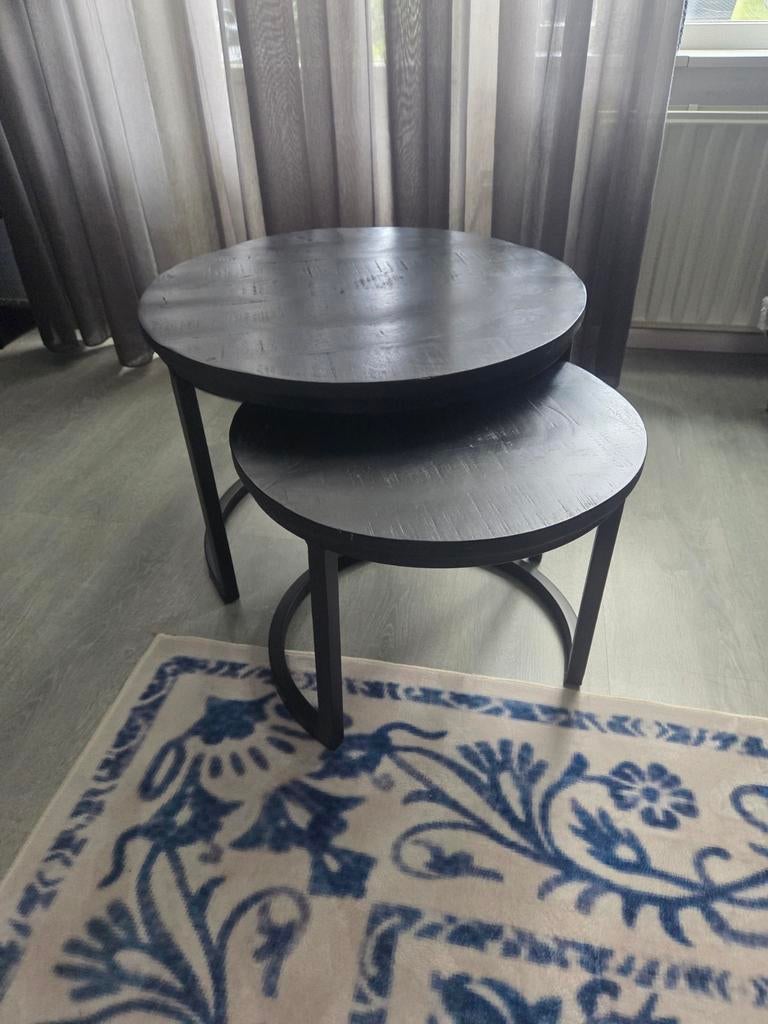 Set bijzettafels mango hout, zwart, Huis en Inrichting, Tafels | Salontafels, Ophalen, 50 tot 100 cm, Rond, 50 tot 100 cm