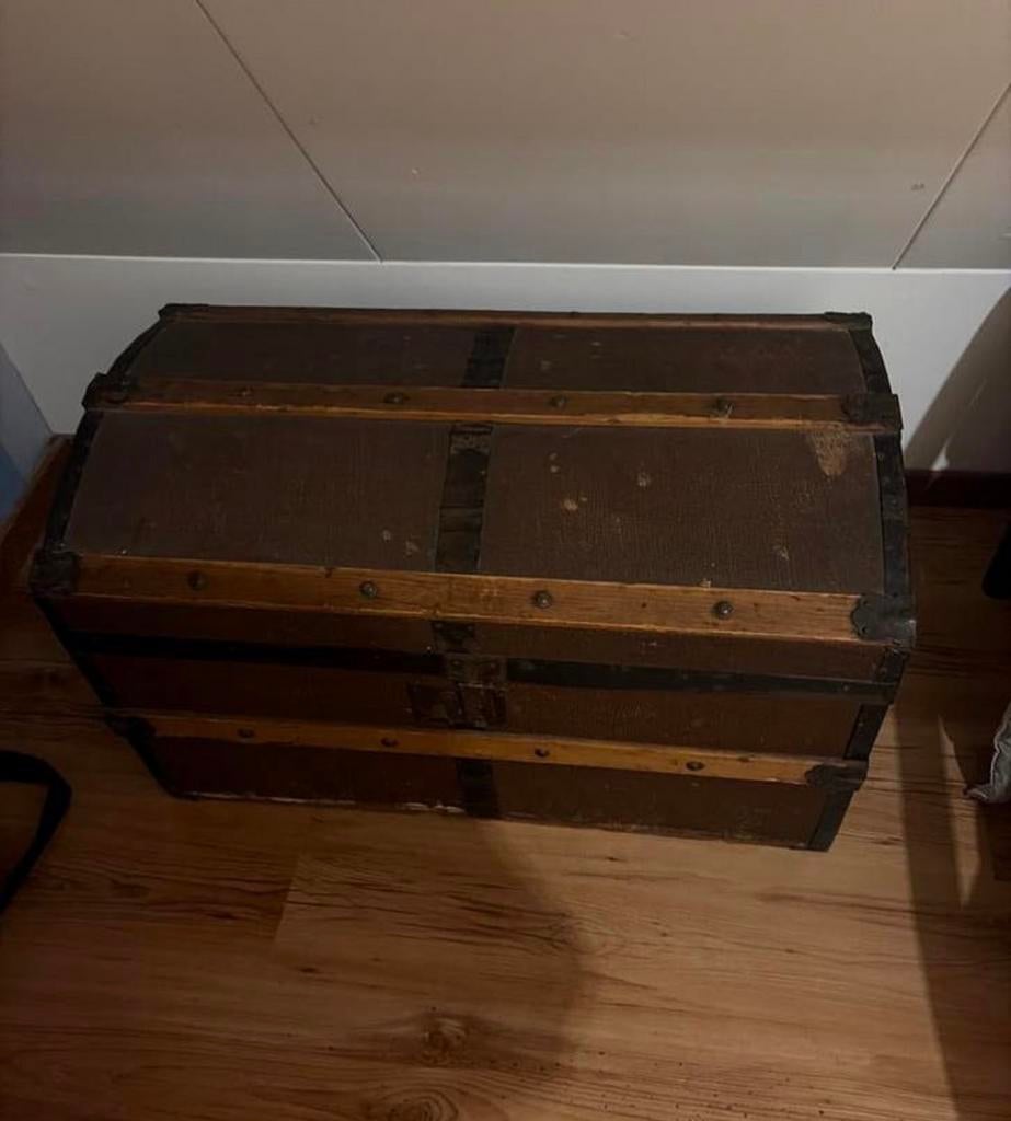 Oud grote vintage kist scheepskist opbergkist, Ophalen, Gebruikt, 50 tot 100 cm, Minder dan 50 cm
