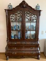T.e.a.b Antieke Wortelnoten Vitrinekast met Barok Details, Huis en Inrichting, Ophalen, Gebruikt, 200 cm of meer, Klassiek