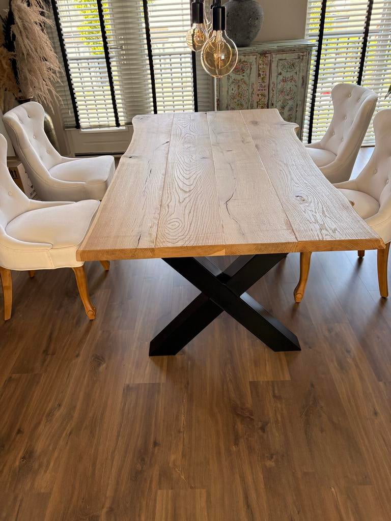Boomstam tafel 200cm, 200 cm of meer, Zo goed als nieuw, Rechthoekig, 50 tot 100 cm