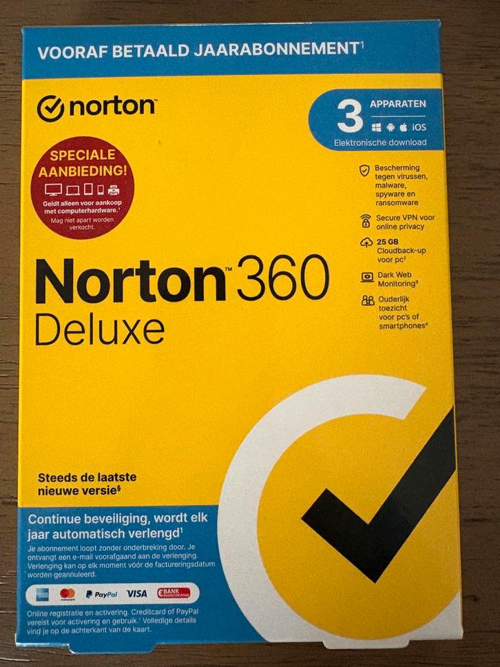 Norton 360 Deluxe Antivirus 1 jaar - 3 apparaten, Computers en Software, Antivirus- en Beveiligingssoftware, Nieuw, MacOS, Windows