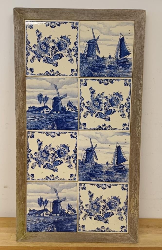 Tegelplateau voorzien van 8 Delfts blauw tegels, Antiek en Kunst, Antiek | Wandborden en Tegels, Ophalen of Verzenden