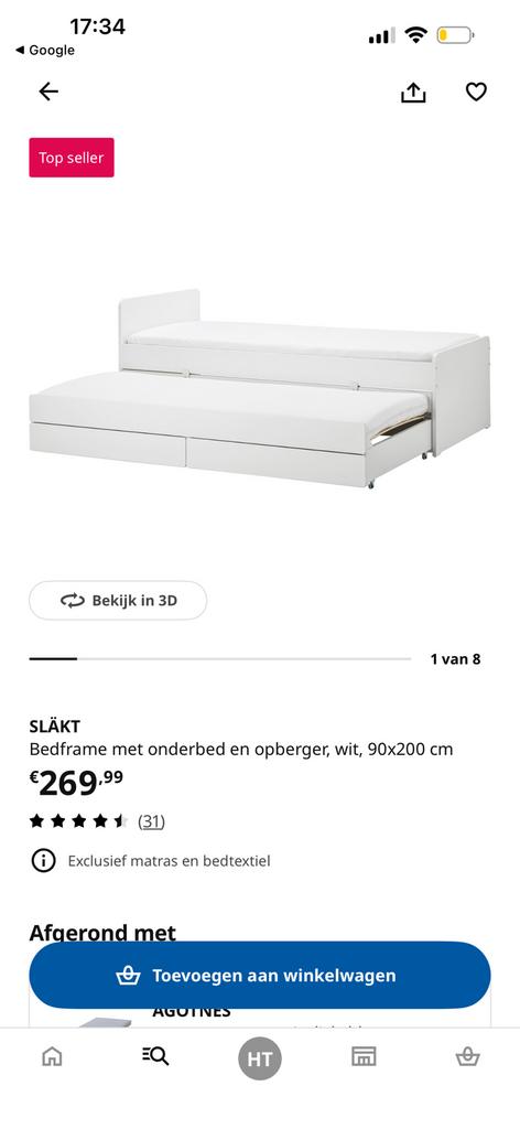 IKEA Bed, Ophalen, Gebruikt, Eenpersoons, Wit