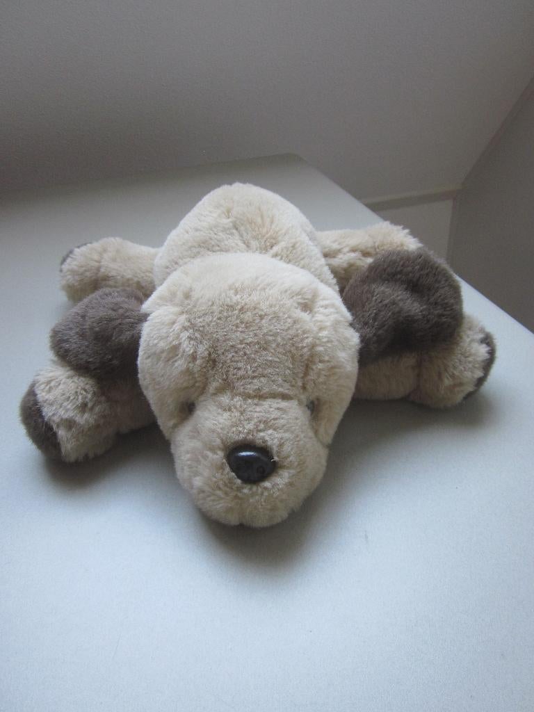 Lichtbruin - donkerbruin zacht pluche hond knuffel zgan, Ophalen of Verzenden, Zo goed als nieuw, Hond