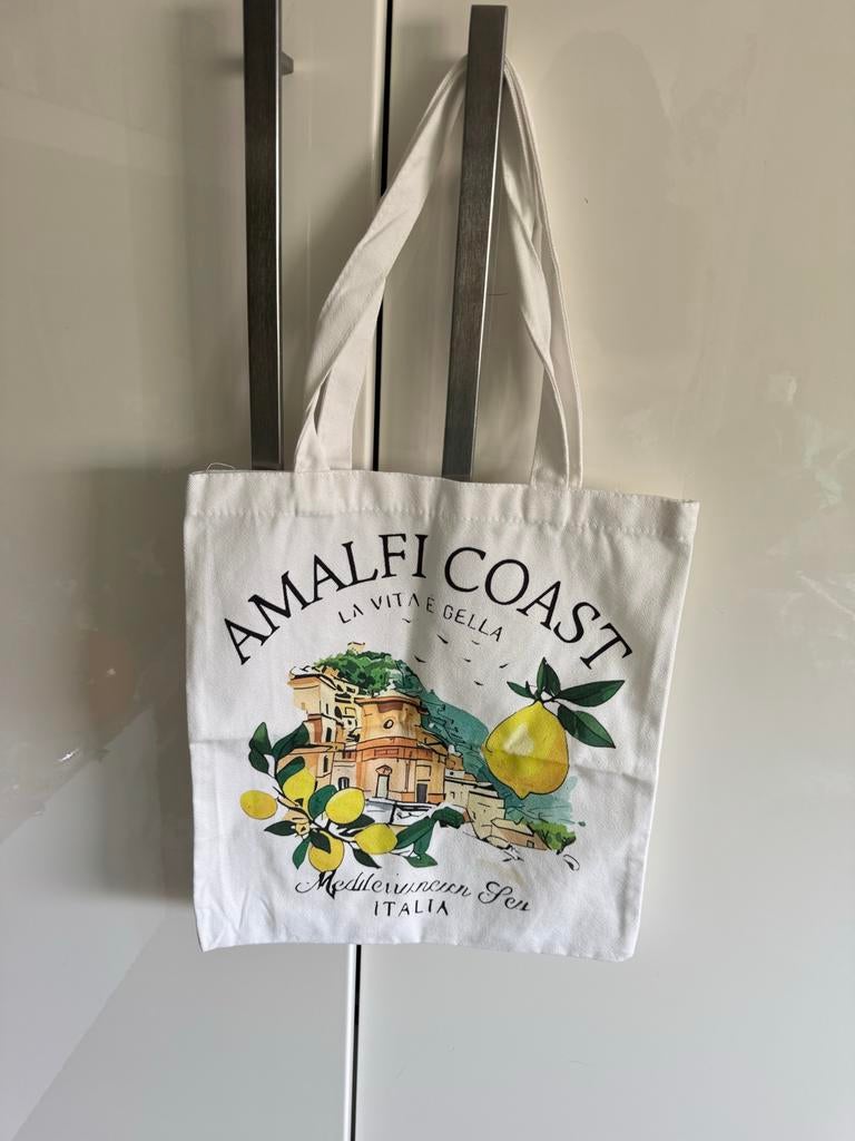 Amalfi Coast stoffen tas - Wit met citroenprint, Ophalen of Verzenden, Zo goed als nieuw, Wit, Overige merken