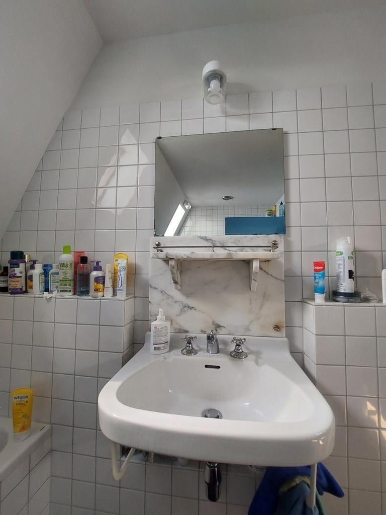 Wasbak met marmeren plaat en spiegel, Ophalen, Gebruikt, 50 tot 100 cm, Minder dan 100 cm