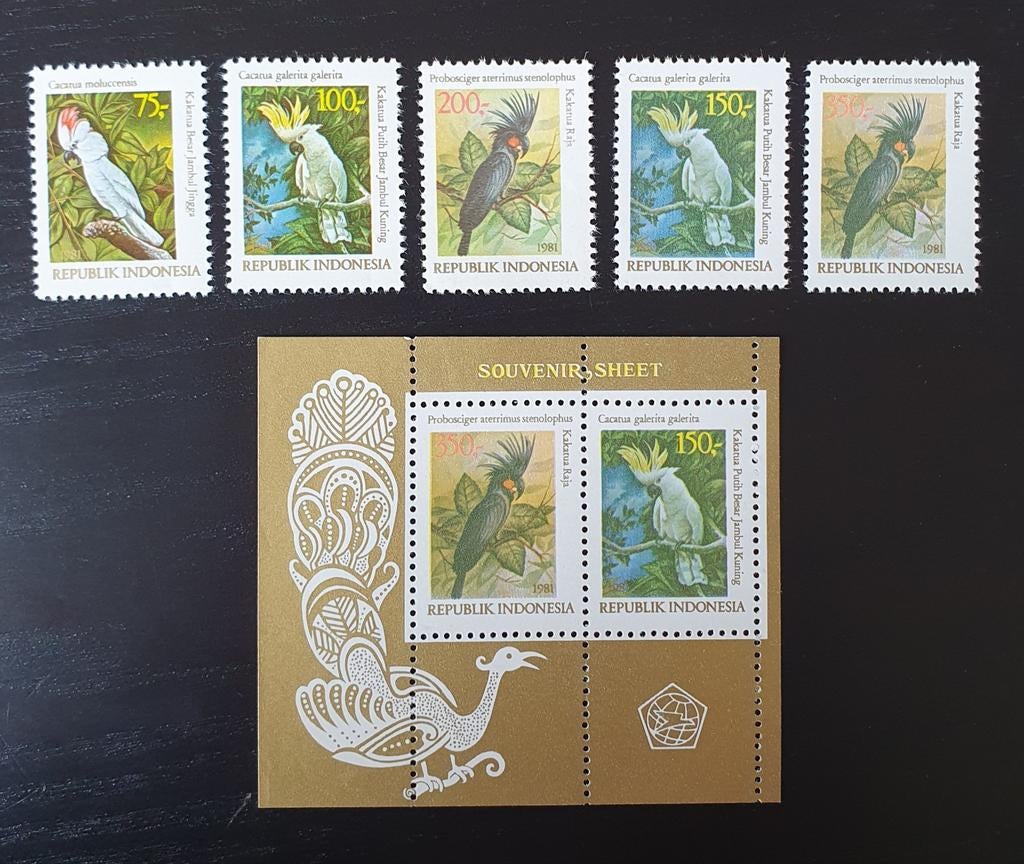 Indonesie 1981 Vogels Papagaai Michel 1030-1034 + blok 42 pf, Verzenden, Postfris, Dier of Natuur