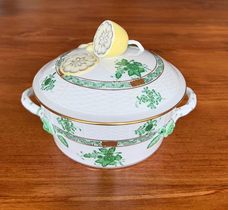 Herend Apponyi Green dekschaal citroen, Antiek en Kunst, Antiek | Servies los, Ophalen of Verzenden