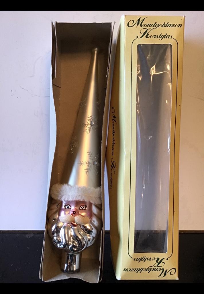 Glazen kerstboom piek incl doos, afbeelding v kerstman 30 cm, Diversen, Kerst, Ophalen of Verzenden, Nieuw