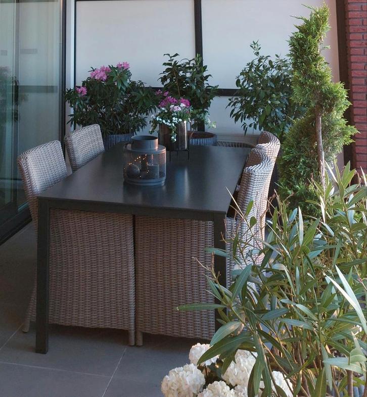 Prachtige (outdoor) eethoek wicker taupe!, Tuin en Terras, Bergingen en Tuinkasten, Zo goed als nieuw, Overige typen, Kunststof