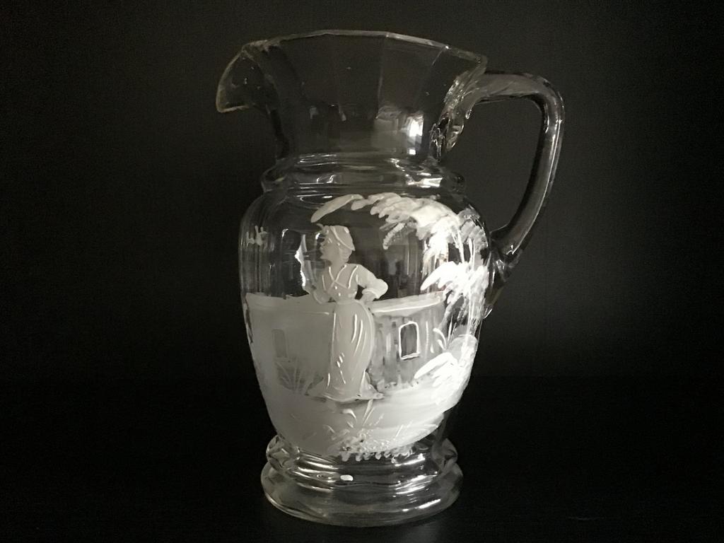 Antieke glazen waterkan,brocante bewerkte glazen kan,, Antiek en Kunst, Antiek | Glas en Kristal, Ophalen