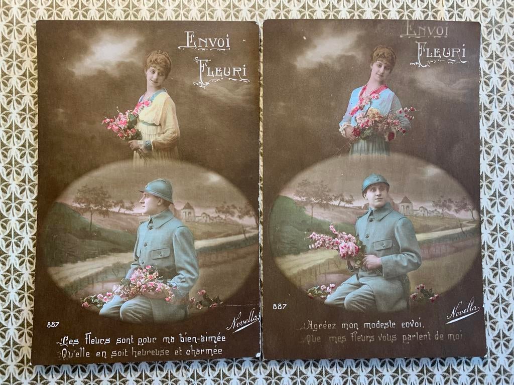 Envoi Fleuri - militair denkt aan zijn liefje - WO1 (ME), Verzamelen, Ophalen of Verzenden, Voor 1920, Ongelopen, Overige thema's