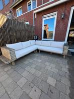 Karwei Houten Loungebank met Kussens 245x245, Tuin en Terras, Ophalen, 5 zitplaatsen, Gebruikt, Loungeset