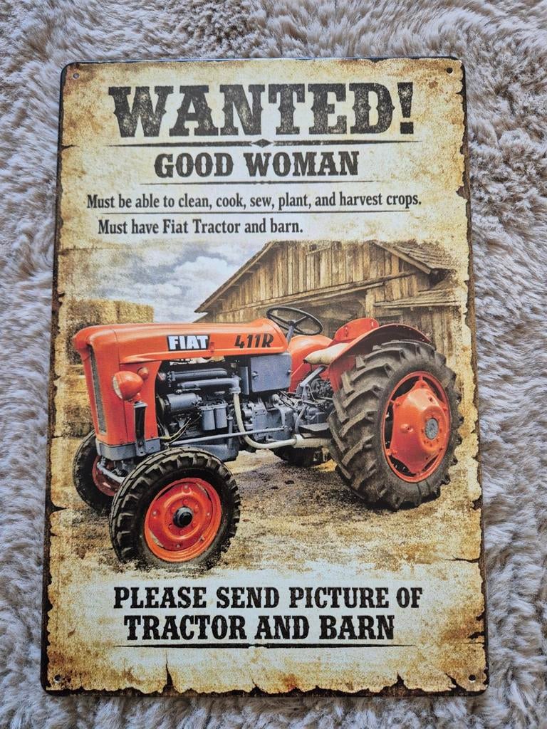 Wanted good woman Fiat 411R reclamebord, Ophalen of Verzenden, Nieuw, Reclamebord