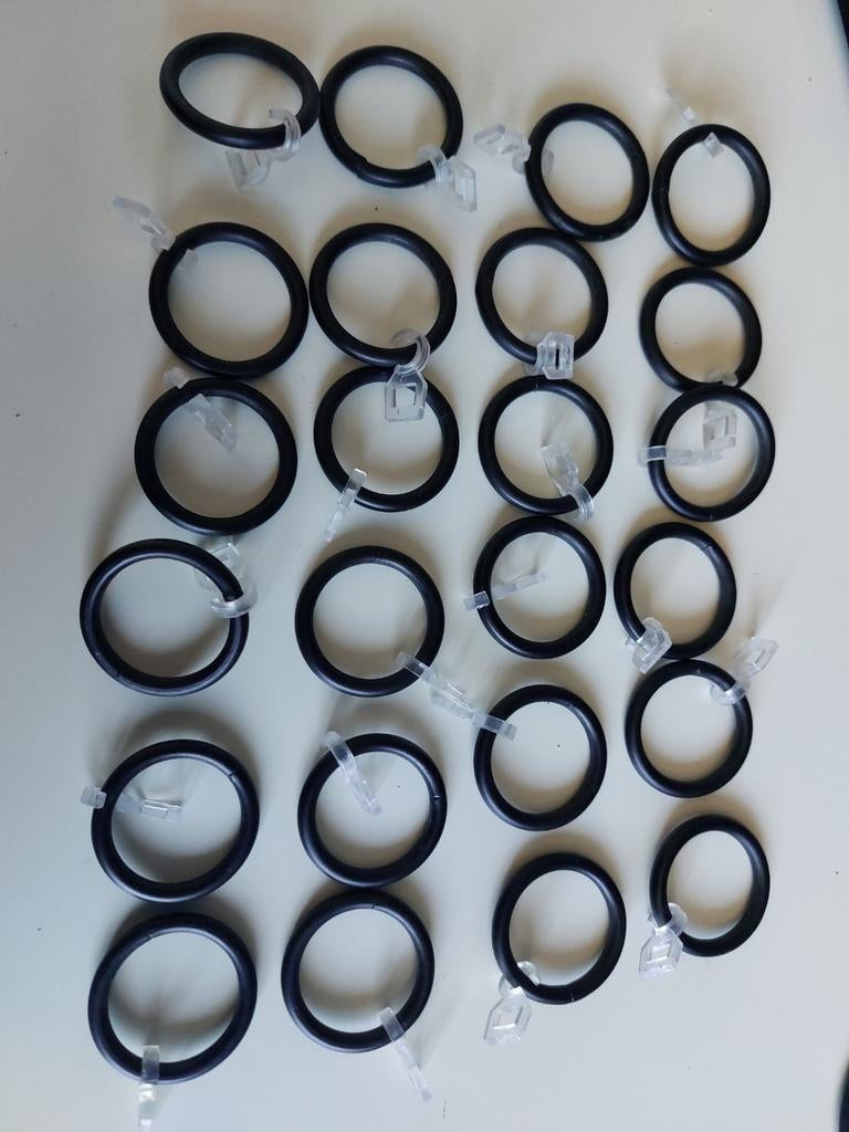 Gordijnringen met clips - Zwart, 24 stuks, Minder dan 50 cm, Zwart, Modern, Functioneel, Ophalen of Verzenden