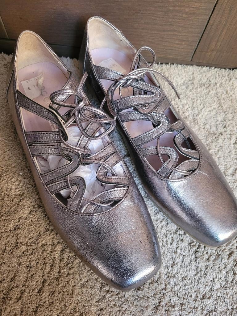 ECCO ballerina's/instappers maat 37, metallic grijs, ECCO, Zo goed als nieuw, Grijs, Ballerina's