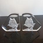 Vintage 2 glazen boekensteunen uilen zwaar glas  jr 60/80, Ophalen of Verzenden, Gebruikt