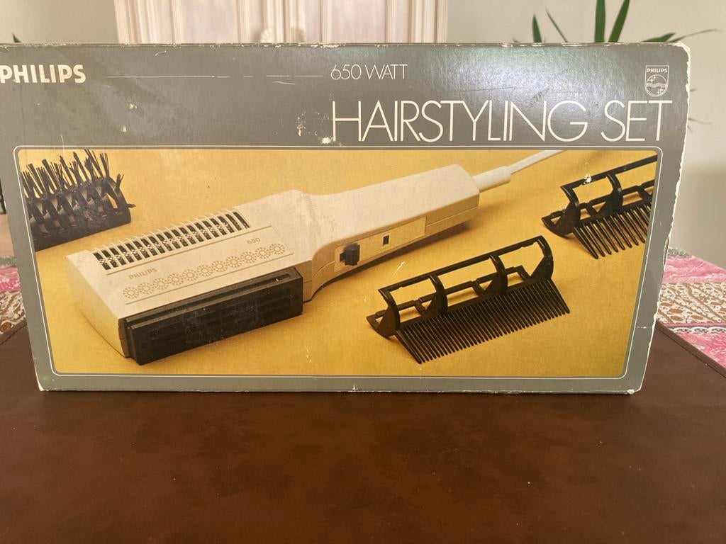 Vintage Philips Hairstyling Set 650 Watt - Compleet in Doos, Ophalen of Verzenden, Zo goed als nieuw, Haarverzorging