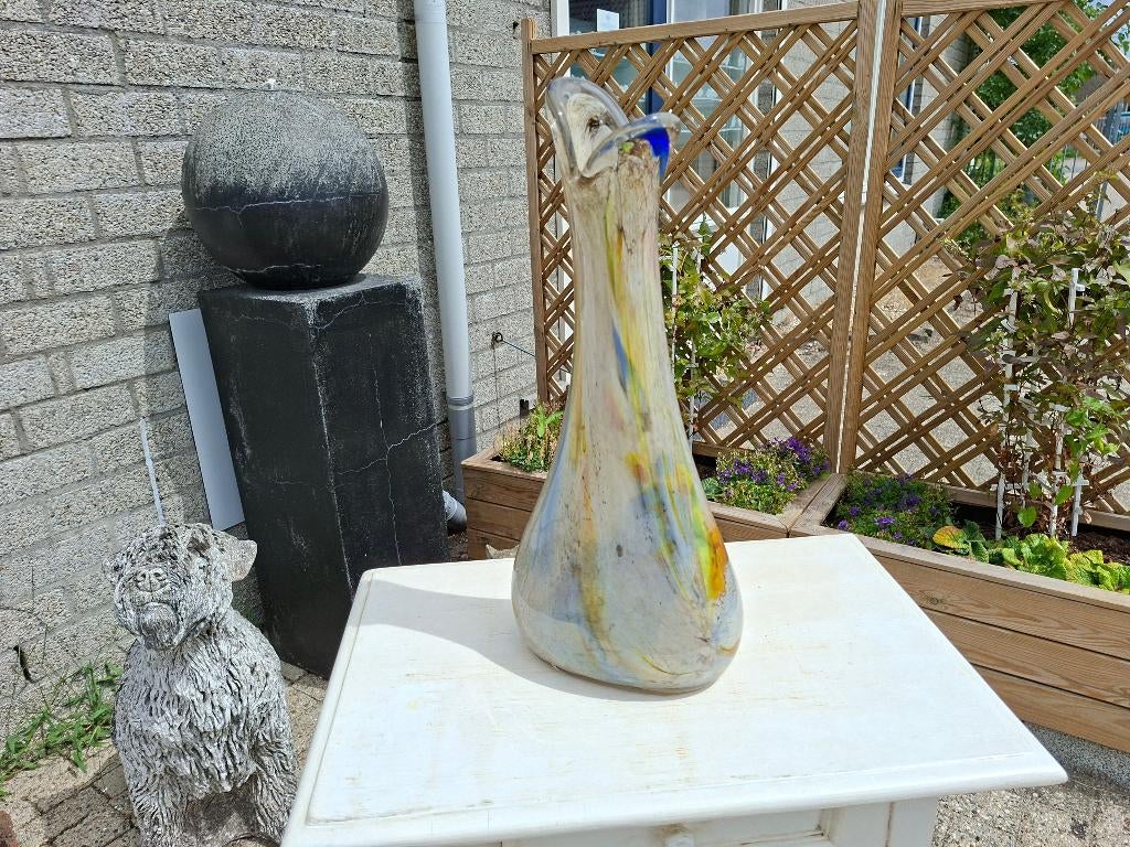 schitterende grote aparte zware Deense mond vaas, Overige kleuren, Ophalen of Verzenden, Minder dan 50 cm, Glas