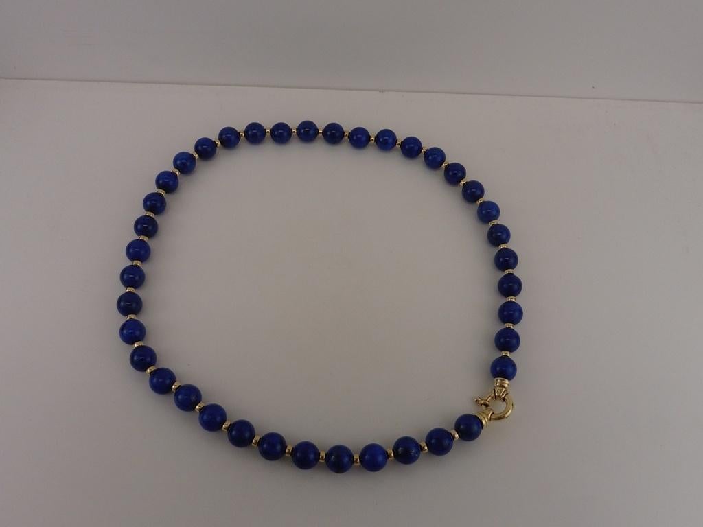 Lapis Lazuli collier met gouden slot en bolletjes         D1, Gebruikt, Blauw, ., Ophalen of Verzenden