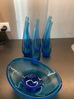 Ikea design blauwe schaal en vazen als setje, Blauw, Ophalen of Verzenden, Minder dan 50 cm, Glas