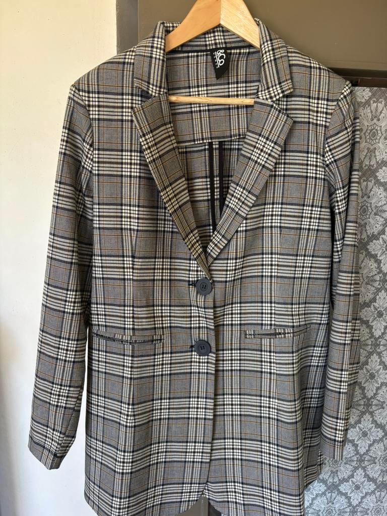 Lang geruit colbert (grijs/blauw), Ophalen, Zo goed als nieuw, Grijs