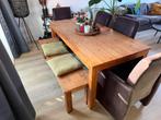 Teak Eettafel met bankje, Ophalen, Zo goed als nieuw, 4 tot 6 stoelen