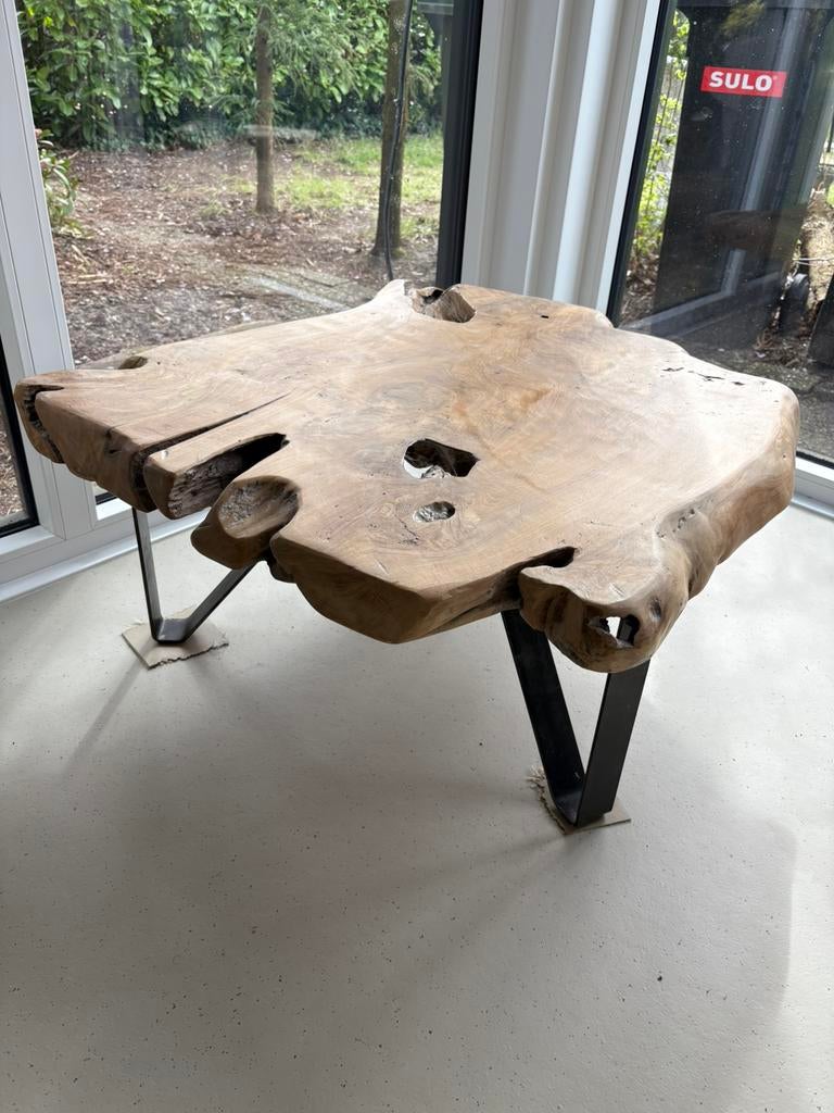 Houten koffietafel loods5, Huis en Inrichting, Tafels | Salontafels, Ophalen, Gebruikt, 100 tot 150 cm, Vierkant