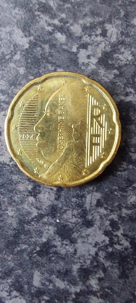 De afgebeelde munt is een Franse 20 eurocent uit 2024 , Ophalen, Frankrijk, 20 cent