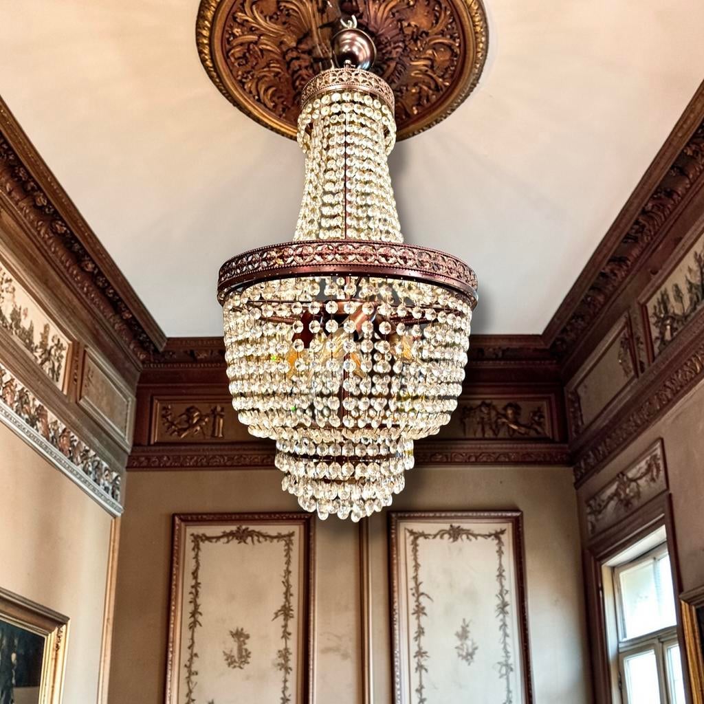 Vintage Crystalstrass kristallen kroonluchter, Ophalen of Verzenden, Zo goed als nieuw, Glas, Vintage design