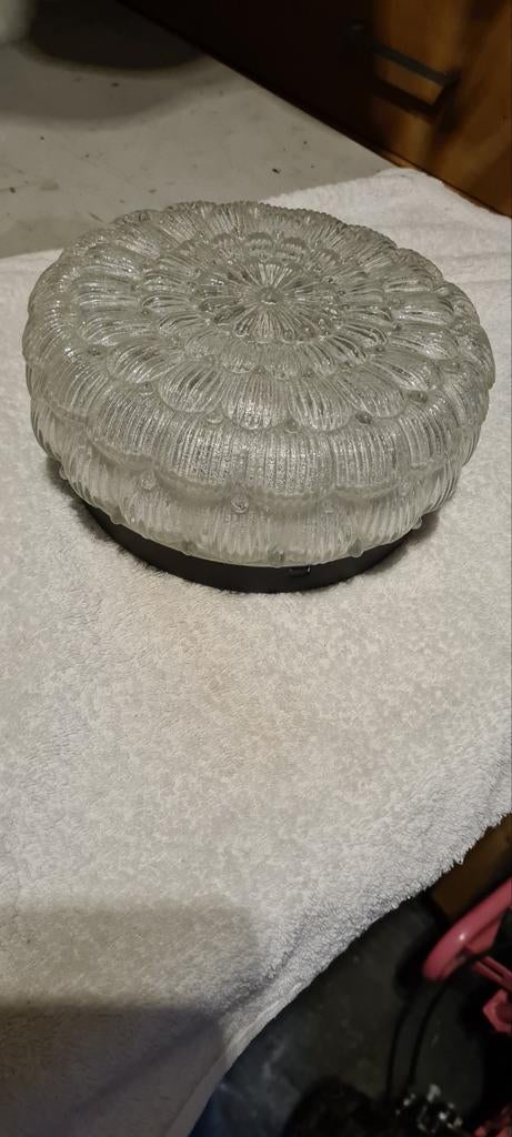 Vintage Plafondlamp Glas - Bloemmotief, Ophalen, Gebruikt, Glas, Vintage, Retro, Bloemmotief