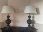 Leuke zware houten tafellampen met riviera maison kappen, Huis en Inrichting, Lampen | Tafellampen, Ophalen of Verzenden, Zo goed als nieuw