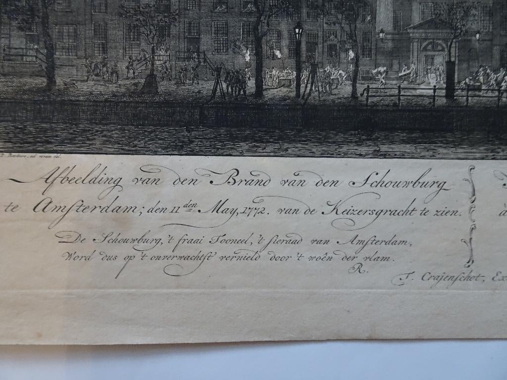 Ets brand schouwburg Amsterdam Keizersgracht Bogerts 1772, Stadsgezicht, Origineel, 1700 - 1799, Verzenden