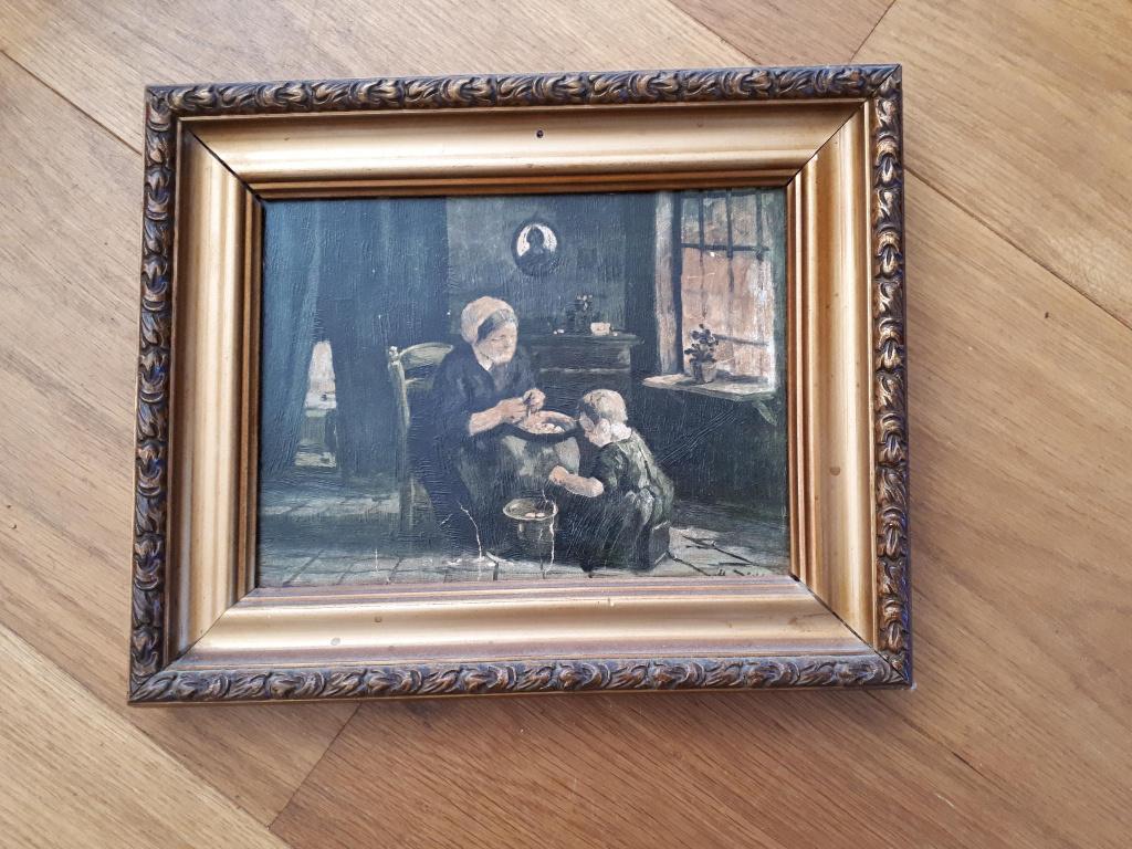 Oud Schilderijtje "Moeder en Kind", Antiek en Kunst, Kunst | Schilderijen | Klassiek, Ophalen