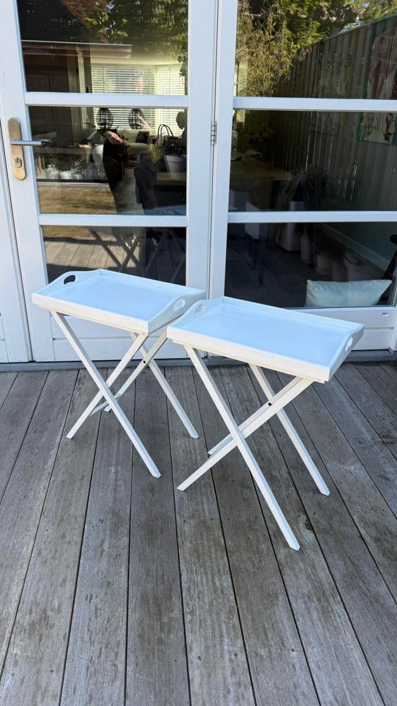 Twee witte butler trays/ bijzet tafeltjes, Ophalen, Zo goed als nieuw, Minder dan 55 cm