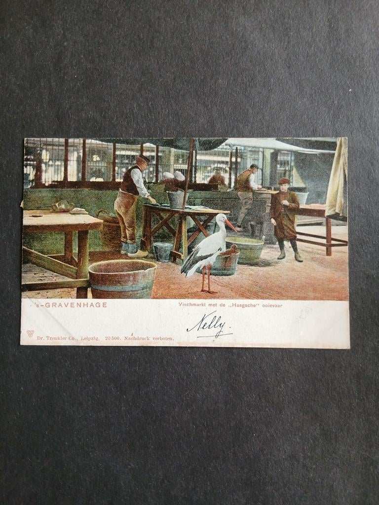 's-Gravenhage,  vischmarkt met de haagsche ooievaar , 1904, Ophalen of Verzenden, Voor 1920, Gelopen, Zuid-Holland