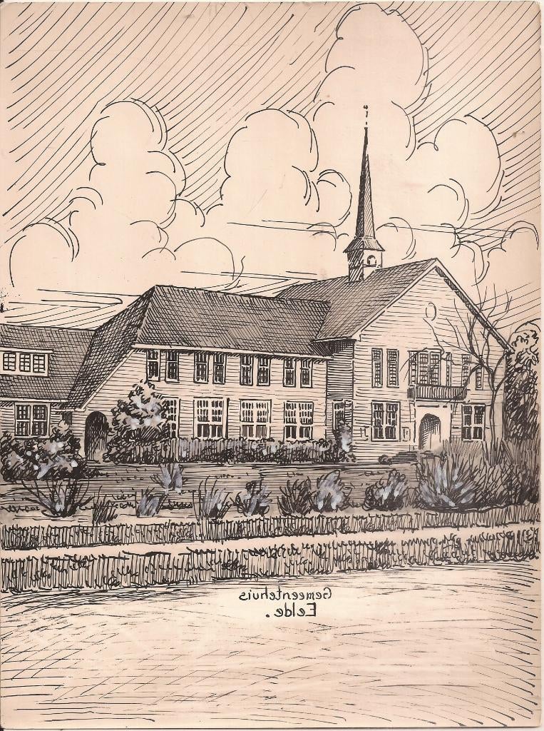 Eelde Gemeentehuis Tekening Sievers 1948, Ophalen of Verzenden
